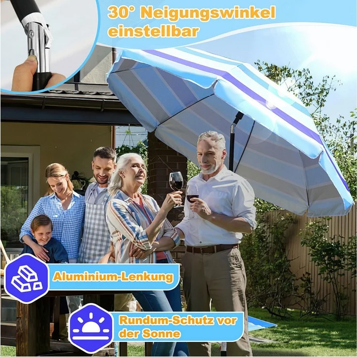 Clanmacy Sonnenschirm ∅210 cm, Strandschirm, Sonnenschutz UPF 50+, Ablagefläche, 1 x Sonnenschirm,1 x Klapptisch,1 x Haken,1 x Tragetasche, 2-in-1 Sonnenschirm und Strandschirm, Schirm höhenverstellbar,für Garten, Balkon,Terasse/Sonnenschutz UV50+ – Bild 4