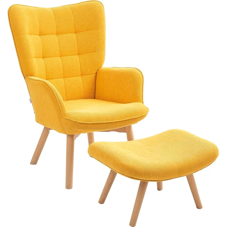 HOMCOM Relaxsessel mit Hocker, Kordoptik, Holzbeine (Ohrensessel, 2-St, Polstersessel), für Wohnzimmer, Orange – Bild 1