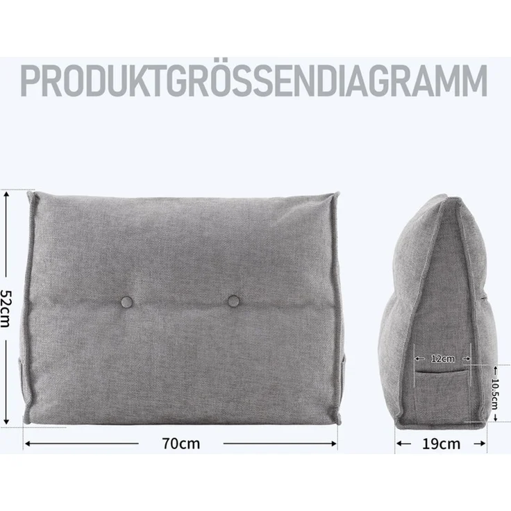 Home Nature Wohnkonzept Rückenstützkissen, Ergonomische Rückenstütze für Bett und Sofa mit Taschen, Grau, 70 x 19 x 52 cm – Bild 2