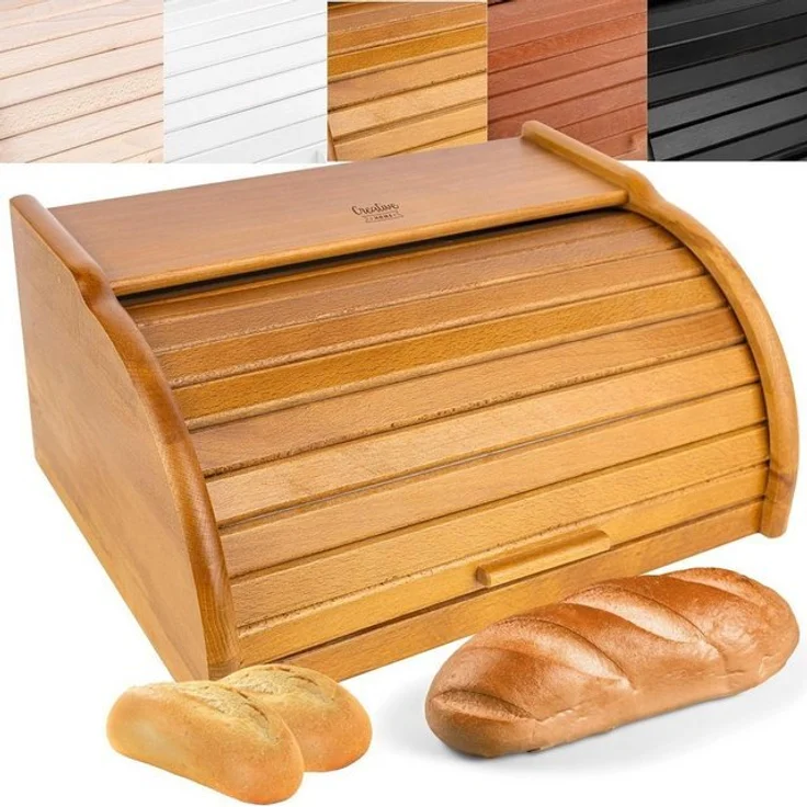Creative Home Brotkasten Holz 38 x 28,5 x 17,5 cm Brotkiste mit Rolldeckel Brotbox – Bild 4