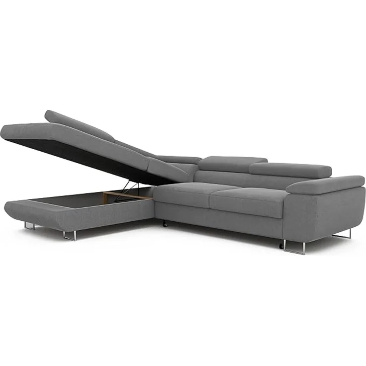 Idohome Ecksofa (Ausrichtung links), mit Bettkasten, Schlaffunktion und verstellbaren Kopfstützen, Dunkelgrau, 274x203 cm – Bild 4