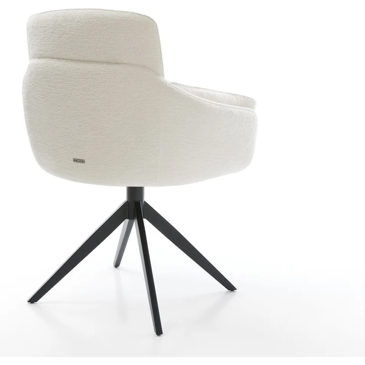 Drehstuhl Luan-Flex mit Armlehnen Bouclé Soft Beige Kreuzgestell breit Schwarz 360° drehbar Wippfunktion – Bild 5