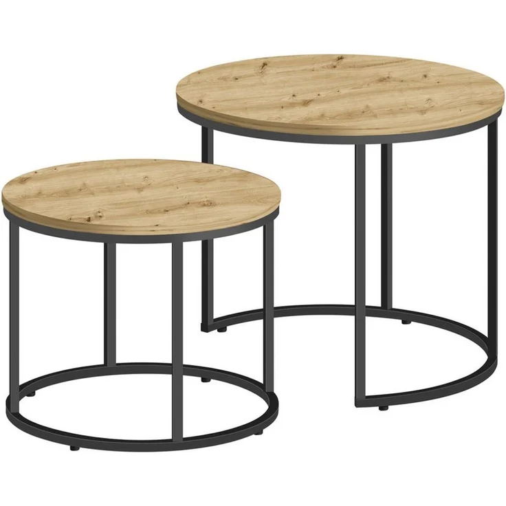 Home Collective Couchtisch 2er Set Beistelltisch Loft Design 2in1 Verschachtelung Wohnzimmer, kratzfeste Oberfläche 53cm und 43cm Artisan mit schwarzen Beinen, rund – Bild 2