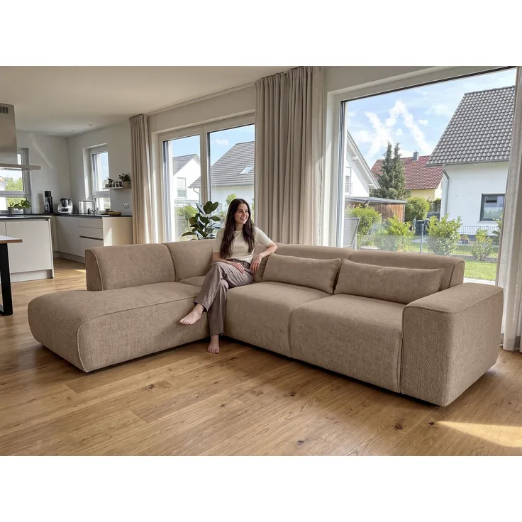 AX LIVING Wohnlandschaft mit Schlaffunktion Ruyam Beige Sofa L