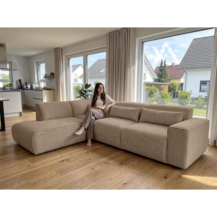 AX LIVING Wohnlandschaft mit Schlaffunktion Ruyam Beige Sofa L – Bild 1