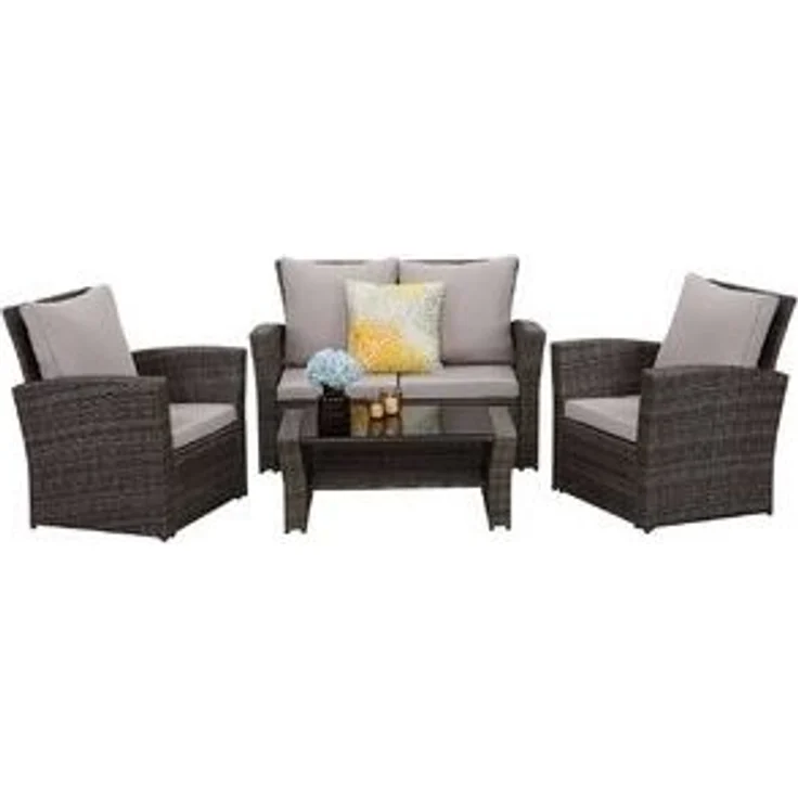 MeXo Gartenlounge-Set Balkonmöbel Set, (Handgefertigtes Poly Rattan Gartenmöbel Set, 4-tlg, 2-Sitzer Sofa, 2 Sessel, Tisch mit Stauraum, 8 Auflagen für 4 Personen), wetterfest Terrassenmöbel Set, Lounge Möbel Outdoor – Bild 6