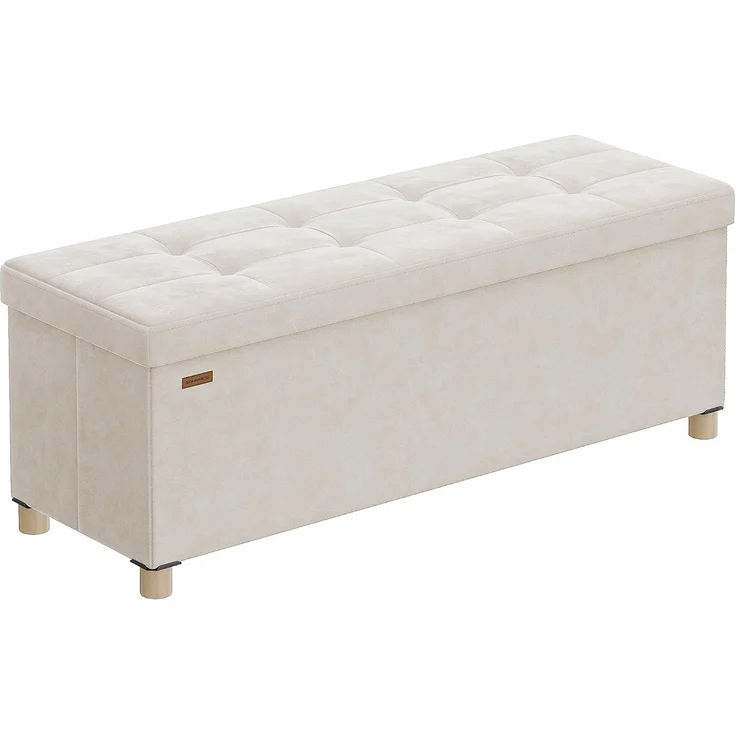 SONGMICS Sitzbank mit Stauraum, Hocker faltbar, 38 x 110 x 40 cm, Aufbewahrungsbox mit Deckel, Fußhocker 112 L, Samt, bis 300 kg belastbar, Flur Wohnzimmer Schlafzimmer – Bild 1