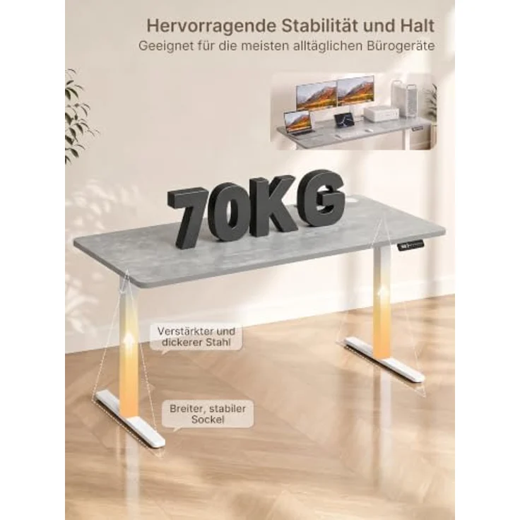 JUMMICO Höhenverstellbarer Schreibtisch 160x80 cm mit Steckdose | Schreibtisch Höhenverstellbar Elektrisch Stehtisch, Steh-Sitz Tisch, Bürotisch Computertisch für Home Office, Grau – Bild 6