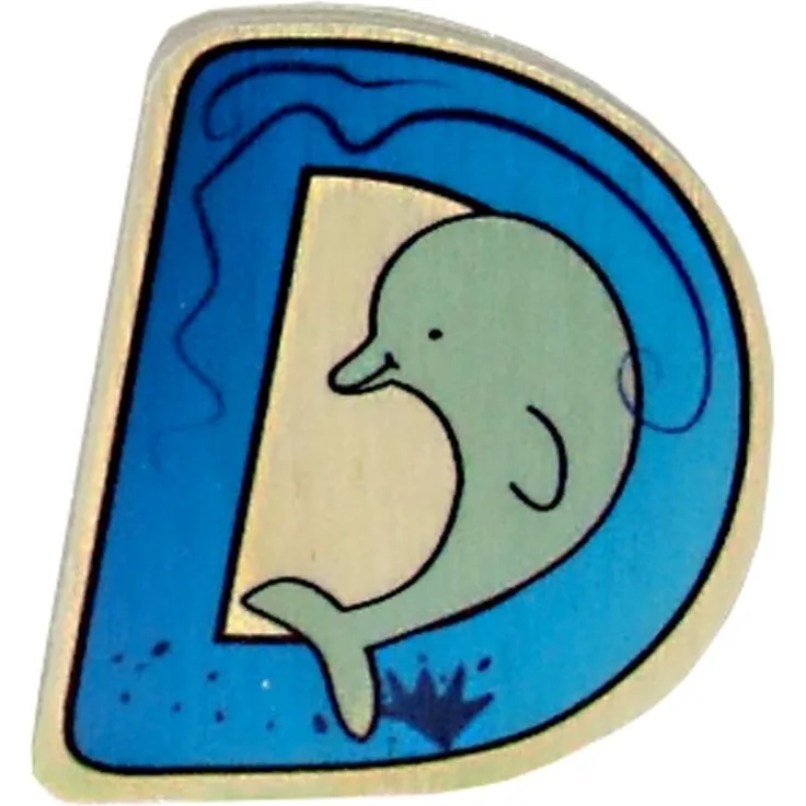 Hess Holzspielzeug 0044D - Buchstabe aus Holz, mit buntem Tiermotiv passend zum Konsonant D, ca. 5x6 cm groß, handgefertigt, als Dekoration für´s Kinderzimmer
