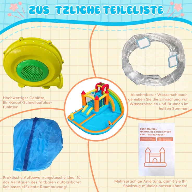 LVHOM Aufblasbare Hüpfburg mit Gebläse, Spielpool, Trocken-/Wasserrutsche, Springburg Outdoor, Wasserpark mit Trampolin, Planschbecken, 460 x 343 x 190cm – Bild 8