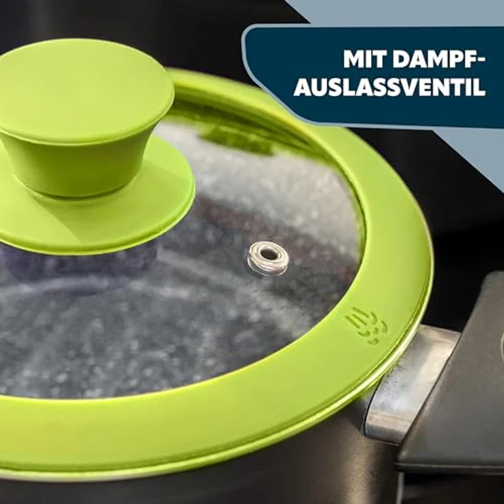 Glasdeckel mit Silikonrand für 20 cm Töpfe und Pfannen, grün – Bild 5