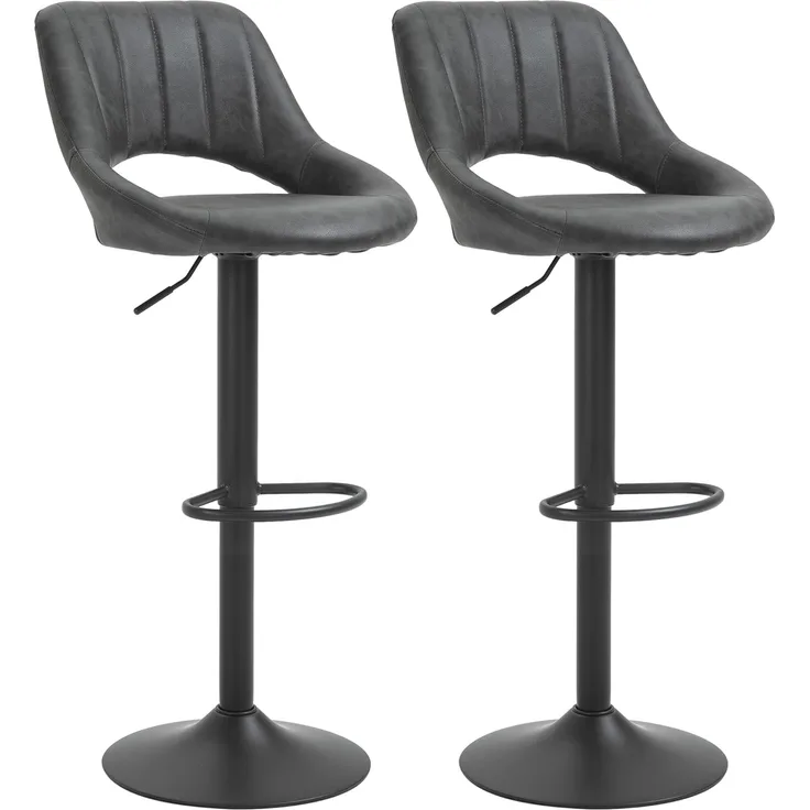 HOMCOM Barhocker Barstuhl mit Fußstütze (Tresenstuhl, 2 St, Tresenhocker), Metallrahmen, Grau, 44 x 49 x 90-110 cm