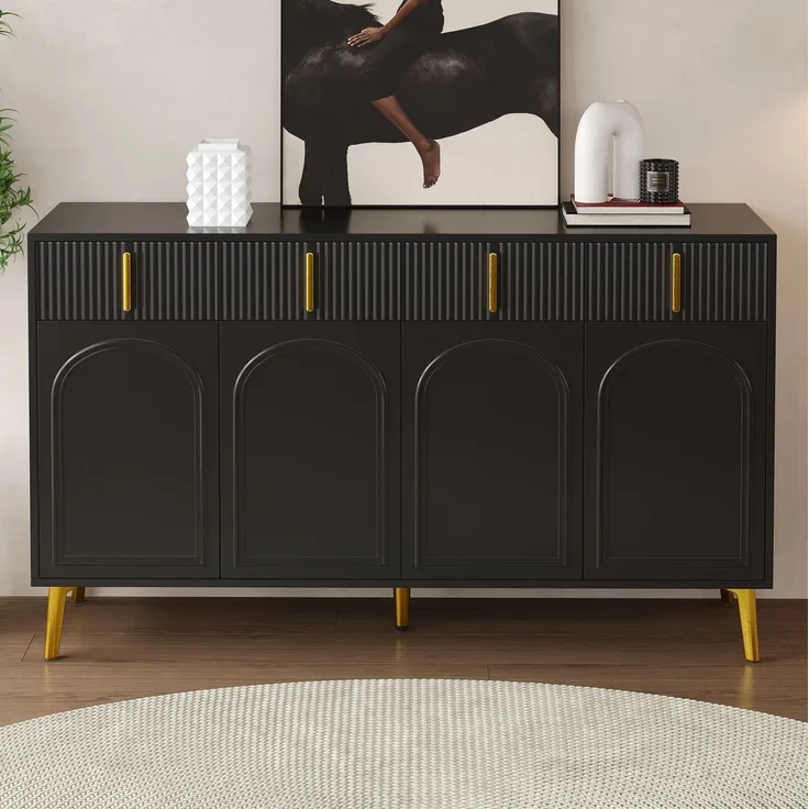 Sideboard 140 x 38 x 82 cm mit 4 Türen, 4 Schubladen und verstellbaren Einlegeböden