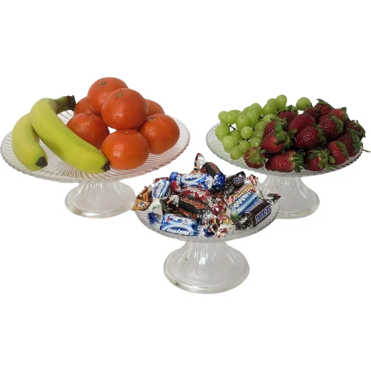 Dekoleidenschaft Etagere 3-stöckig, 3er Set Glasteller mit Fuß, Gebäcketagere, Servierschale, Glas, Obstständer, Glasetagere, Servierplatte, Gebäckschale – Bild 2