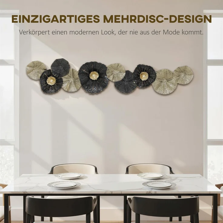 MELAYR, Wandbild, Wandschmuck mit Metallrahmen, moderner Stil, Schwarz+Gold, 134 x 7 x 29 cm – Bild 6