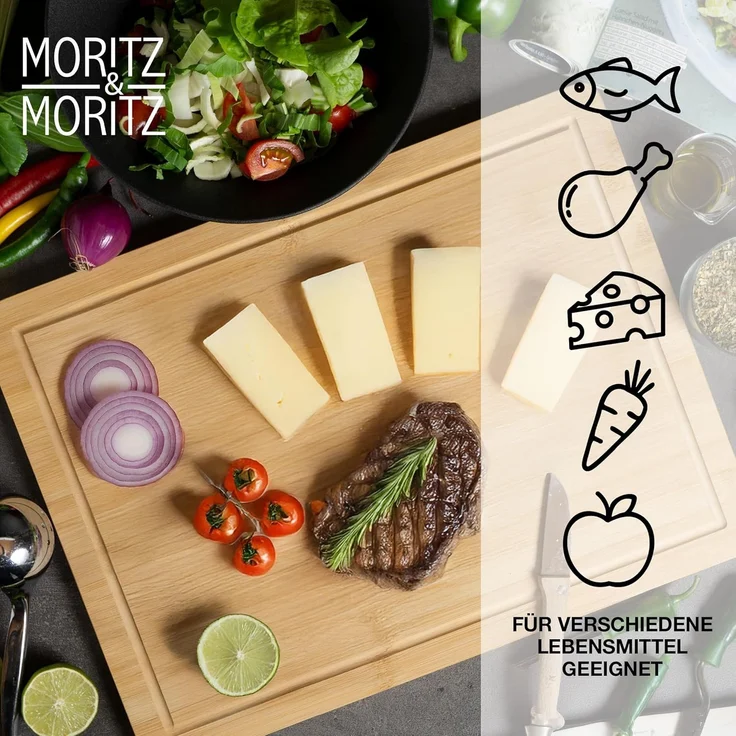 Moritz & Moritz Schneidebrett Schneidebrett Groß, Bambus, (45x34 cm, 1-St), mit Saftrille – Bild 6