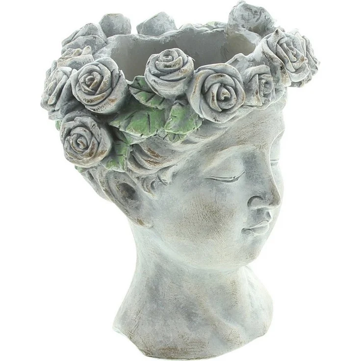 Dekoleidenschaft Blumentopf Büste "Rosenkrone" Pflanztopf, Pflanzgefäß, Pflanzschale, Gartendeko, in antiker Steinoptik aus Polyresin für Draußen – Bild 2