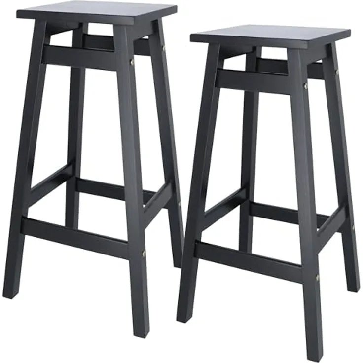 ARANAZ S.L. MANUFACTURAS DE LA MADERA Set mit 2 Hockern 'Laira' aus Kiefernholz, Schwarz, H 70 cm