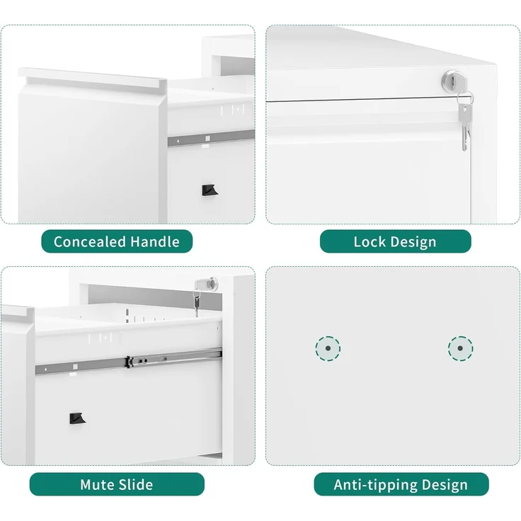 YITAHOME Aktenschrank mit 4 Abschließbaren Schubladen, Kippsicherer Rollender Aktenschrank mit Rädern für das Büro zu Hause, Unter-Pult-Aktenschränke, weiß, 62 x 45.8 x 133 cm – Bild 5