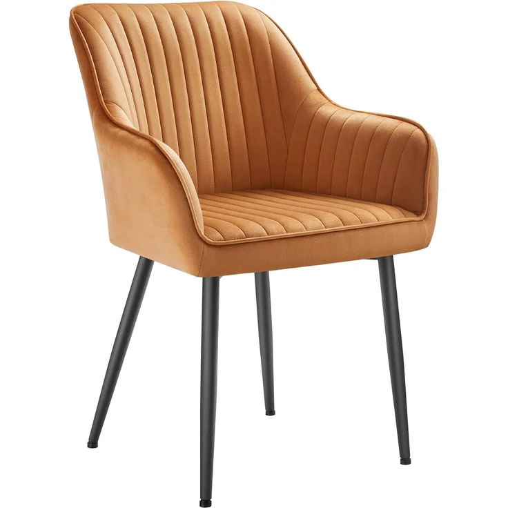 SONGMICS Esszimmerstuhl, Küchenstuhl, Sessel, Samt, Polsterstuhl mit Armlehnen, Loungesessel, bis 120 kg belastbar, Metallbeine, für Esszimmer, Küche, karamellbraun-tintenschwarz LDC087K01 – Bild 1