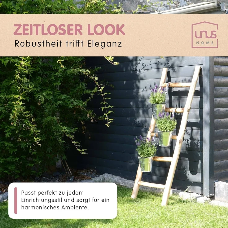 UNUS HOME Regalleiter Deko-Holzleiter (120cm, old look), handtuchhalter, gartendeko, pflanzenhalter, handtuchleiter, holzleiter – Bild 5