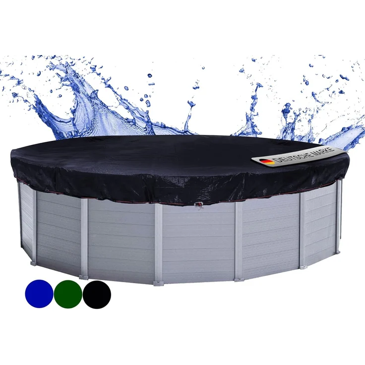 QUICK STAR Poolabdeckung Rund für 500-550 cm Pools | Planenmaß Ø 610 cm | Schwarz | Sommer & Winter Poolplane | Solar Abdeckplane 200g/m² PE Zweifach Beschichtete Abdeckung | Solarplane UV-Resistent