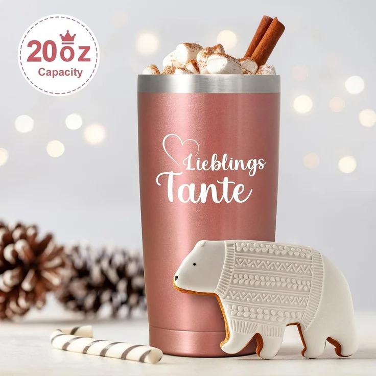 Livole Tante Geschenke Weihnachten Geburtstag,Thermobecher 600ml Edelstahl – Bild 3