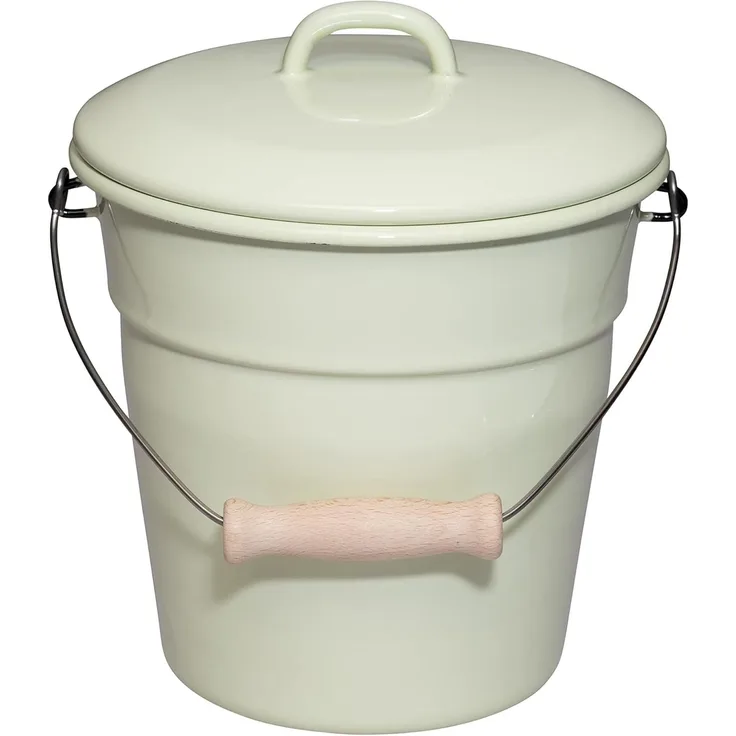 RIESS 0369-006 Bioeimer mit Deckel 20 cm, 3,50 L, Emaille, Classic, Nilgrün Pastell / Abfalleimer