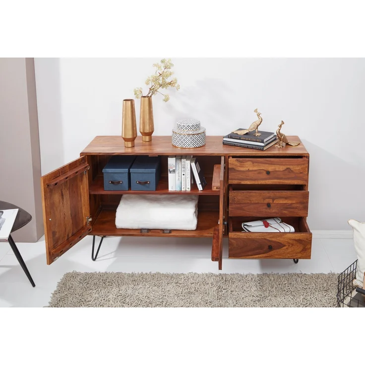 Sideboard WL5.629 Sheesham Massivholz 145x75x40cm Landhaus 3 Schubladen 2 Türen – Bild 10
