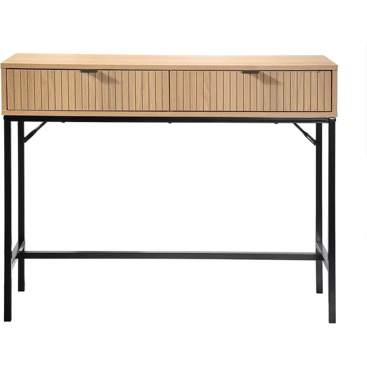 Casâme Konsole 2 Schubladen Front Effekt Holz mit Rillen - L100 x H80 cm - Helles Holz