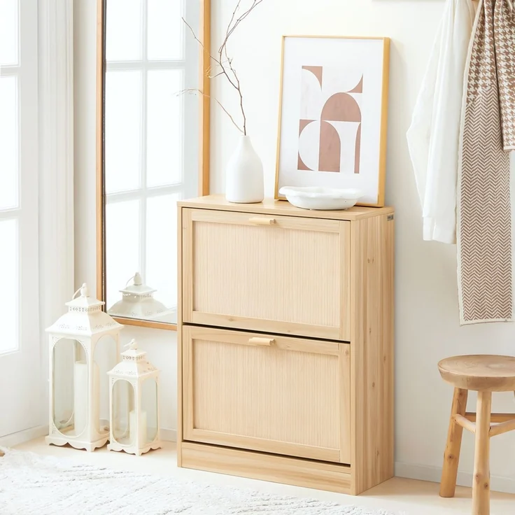 SoBuy FSR160-N Schuhschrank, MDF, Papierfurnier, Naturfarben, 24 x 118,01 x 59,99 cm – Bild 2