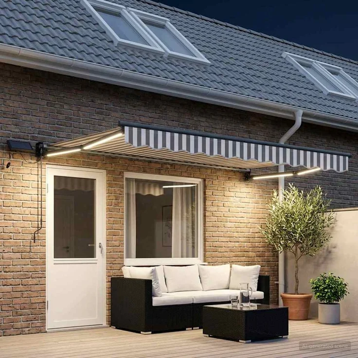 vidaXL Manuelle Gelenkarmmarkise mit LEDs, Hellgrau und Weiß, 3 x 4 m – Bild 3