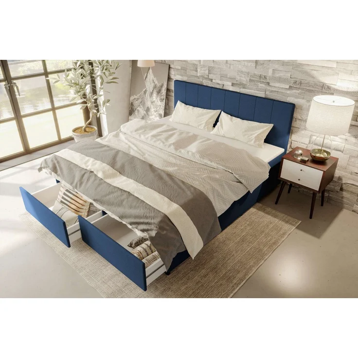 99rooms Kira Boxspringbett Cordstoff POSO Blau 140x200 cm – Bild 3
