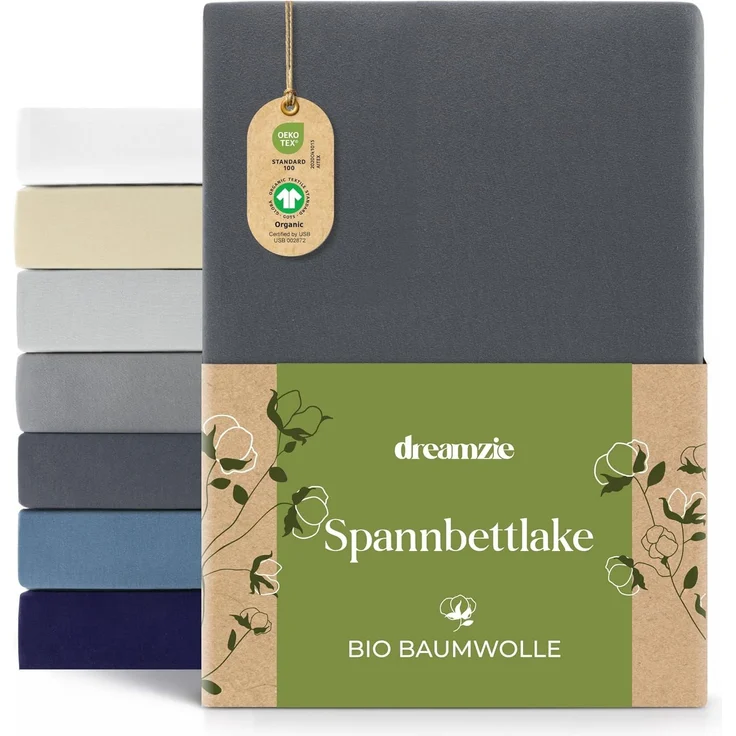 Dreamzie Premium Spannbettlaken 80x200 cm Dunkelgrau, Spannbetttuch aus 100% Jersey Biobaumwolle, 150 g/m² - Oeko-TEX