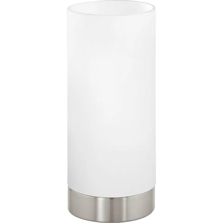 Eglo 95775 Tischleuchte Damasco 1 Stahl nickel-matt, Glas satiniert weiß E27 1X60W H:21,5cm Ø10cm mit Kabelschalter