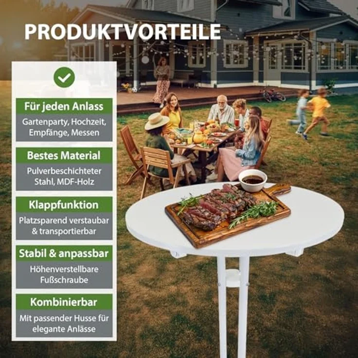 2x Stehtisch klappbar Ø 70 cm Höhe 110 cm Stahl Gastrotisch Partytisch Bistrotisch in Weiß – Bild 6