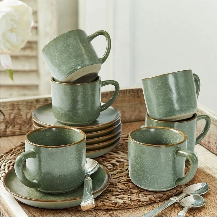 Mirabeau Geschirr-Set Tasse mit Untertasse 6er Set Biarré türkis/braun, Steinzeug – Bild 2