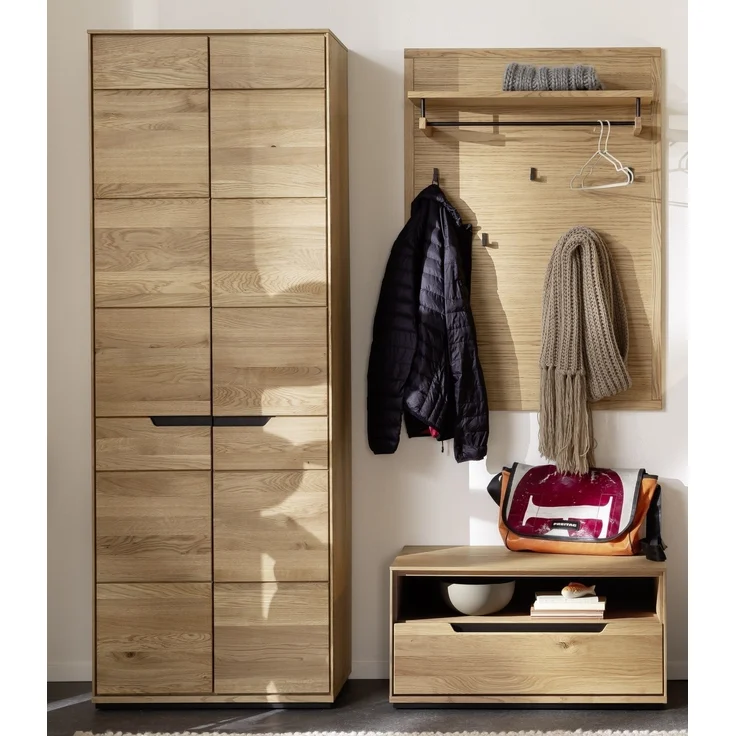 Garderoben-Set >ARAYA< (3-teilig) in Eiche teilmassiv - 148x195x40,5 (BxHxT) – Bild 1