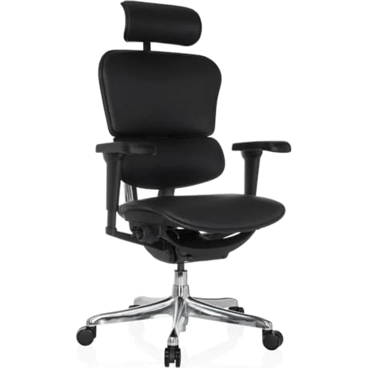hjh OFFICE Bürostuhl ergonomisch ERGOHUMAN Ultra L GEN2 Originales Design, Bürosessel mit Flexibler Lendenwirbelstütze, Leder, Schwarz – Bild 1