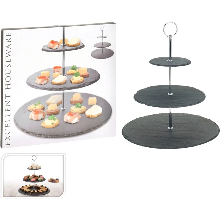 Koopman Etagere Grau, Schiefer, (1-tlg), Schiefer, mit Tragegriff, 3 Ebenen, Modern – Bild 2