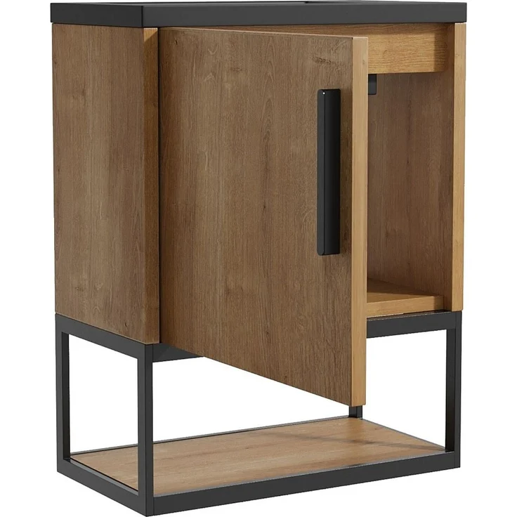 Vente-unique - Hängender Handwaschbecken-Unterschrank mit Nische und schwarzem Aufsatzbecken – 40 cm – Farbton helles Natur – LOPENA – Bild 5