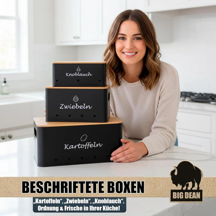 BigDean Kartoffelkiste 3er Set Kartoffel Aufbewahrungsbox für Kartoffel, Zwiebel & Knoblauch (Set, 6 St, Gemüseboxen), Stapelbar, Robuster Verzinkter Stahl, Belüftet, Rutschfest – Bild 6