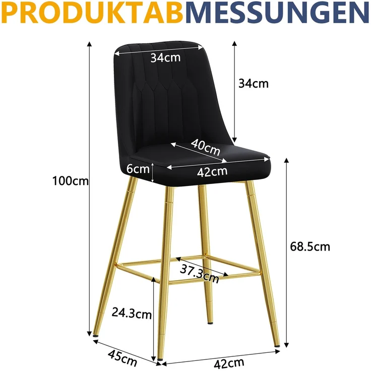 2er-Set Barhocker, Höhe 100 cm, schwarzes PU-Leder mit goldfarbenem Metallgestell und komfortabler Fußraste, In mehreren Farben erhältlich – die ideale Wahl für Ihre Hausbar.--Schwarz + Gold--42x45x100cm--YOUDENOVA – Bild 4