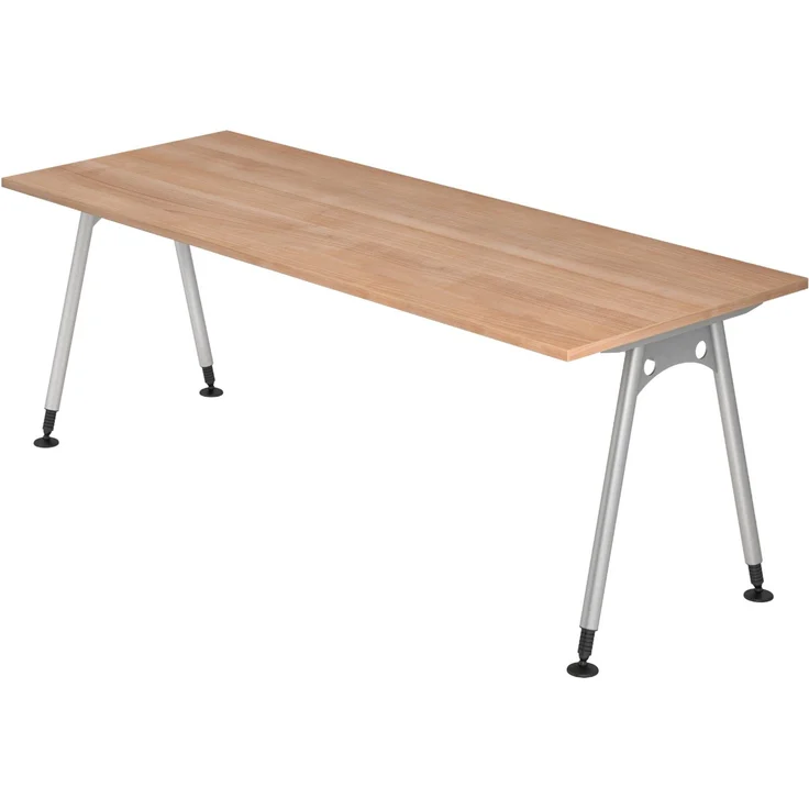 bümö manuell höhenverstellbarer Schreibtisch 200x80 cm in Nussbaum - PC Tisch höhenverstellbar & groß, höhenverstellbarer Tisch Büro, großer Computertisch verstellbar, A-Serie, AS-20-N – Bild 1