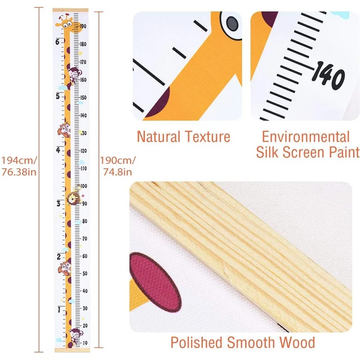 Surplex Messlatte Kinder Wachstum Messlatte Aufrollbare Wandbehang Höhenmesser Abnehmbare Leinwand Messleite Lineal für Baby Kinderzimmer Schlafzimmer Wanddekoration Outivity Holz Giraffe – Bild 5