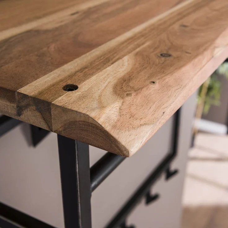 Garderobe Bord aus Akazie massiv, modern industriell, Natur, mit Hutablage, 12 Haken, Stange – Bild 3