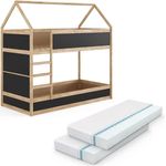 VitaliSpa Kinderstockbett Doppelstockbett Etagenbett Massimo Natur Anthrazit modern 205x197 Kinderzimmer, mit Rausfallschutz Massivholz Lattenrost Matratze