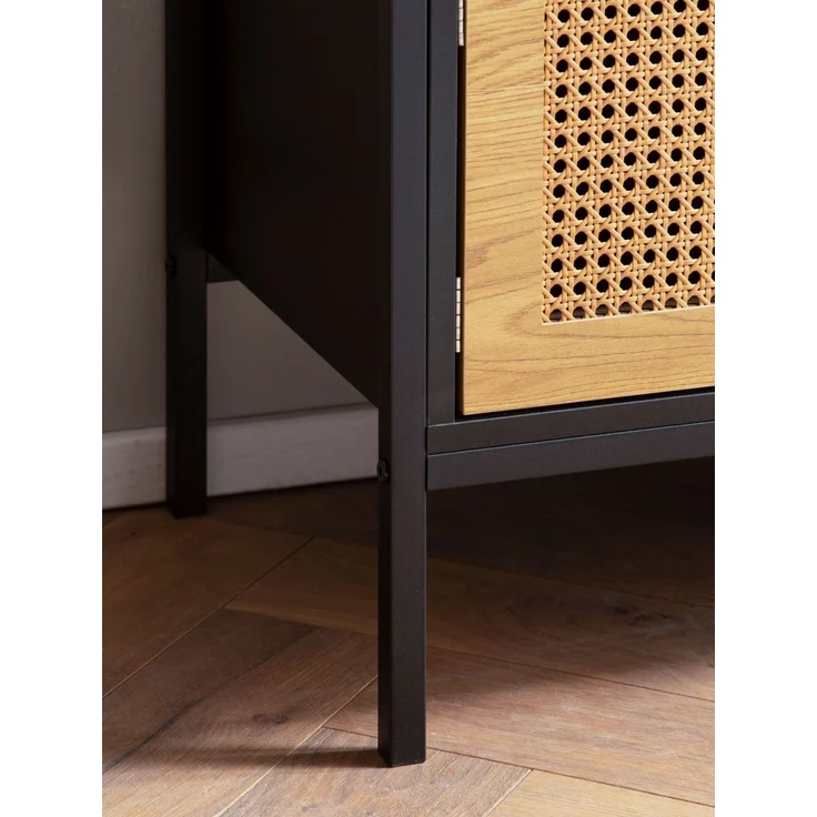 Lowboard Schwarz / Eiche mit Wiener Geflecht 110x48x40 cm TV-Kommode Zeitlos,... – Bild 6