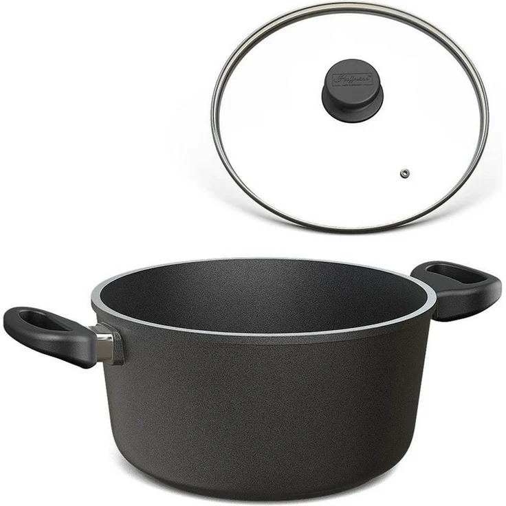 Hoffmann Germany Kochtopf Aluguss Antihaft Induktion Ø 20 cm mit Glasdeckel – Made in Germany, Aluguss (Set, 2-tlg, 1x Kochtopf Ø 20 cm + 1x Glasdeckel), Antihaft, backofenfest bis 240°C, Induktion – Bild 1