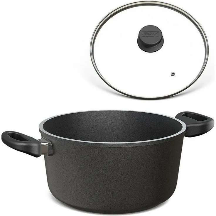 Hoffmann Germany Kochtopf Aluguss Antihaft Induktion Ø 20 cm mit Glasdeckel – Made in Germany, Aluguss (Set, 2-tlg, 1x Kochtopf Ø 20 cm + 1x Glasdeckel), Antihaft, backofenfest bis 240°C, Induktion